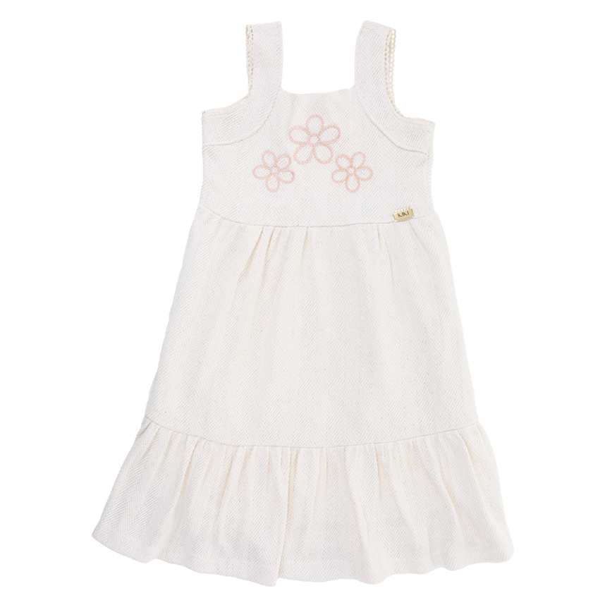 Vestido Infantil Kiki Bordado Flor e Barra com Babado