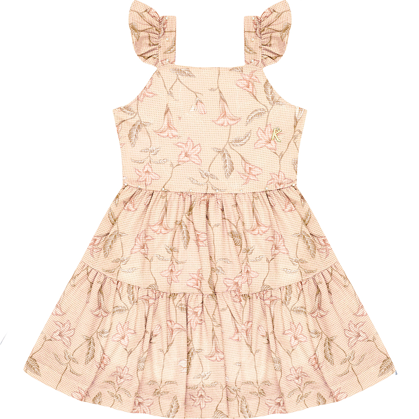 Vestido Infantil Kiki Alça Tule E Estampa Flores Vestido Infantil Kiki Alça Tule E Estampa Flores