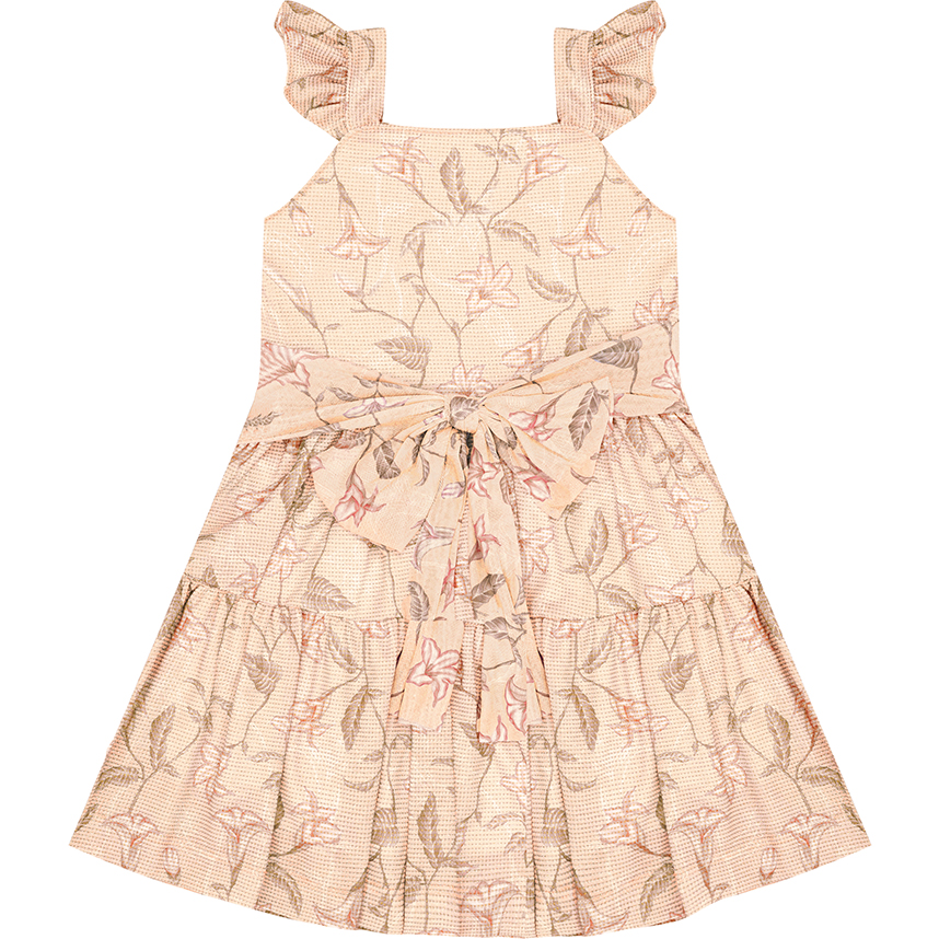 Vestido Infantil Kiki Alça Tule E Estampa Flores Vestido Infantil Kiki Alça Tule E Estampa Flores