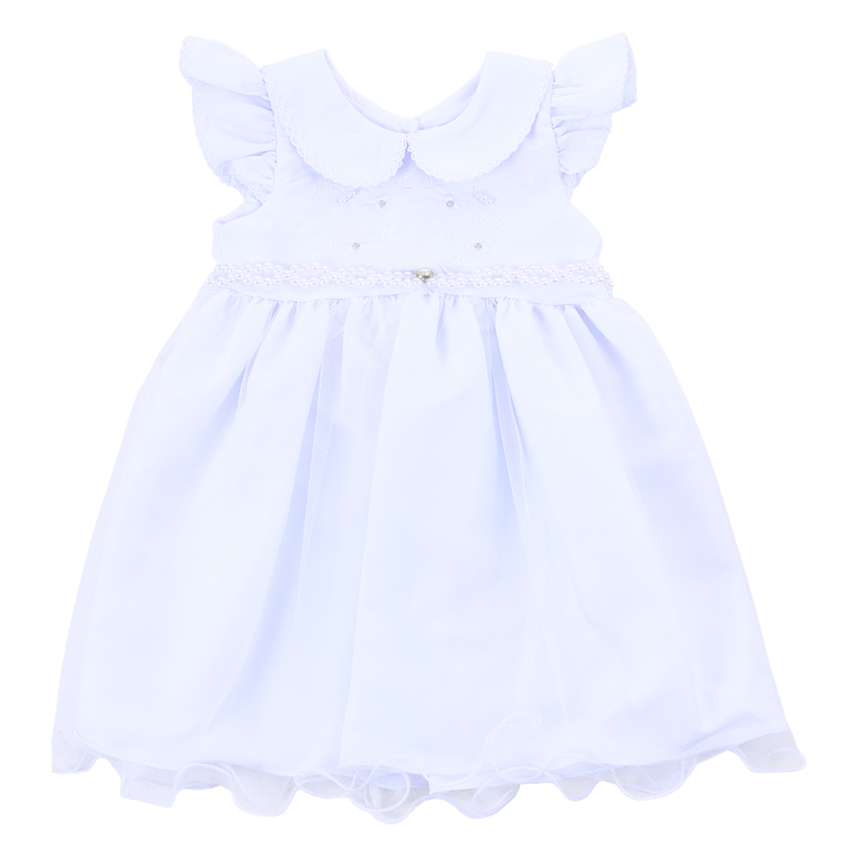 Vestido Bebê Din Don Manga Curta Gola E Pala Bordada
