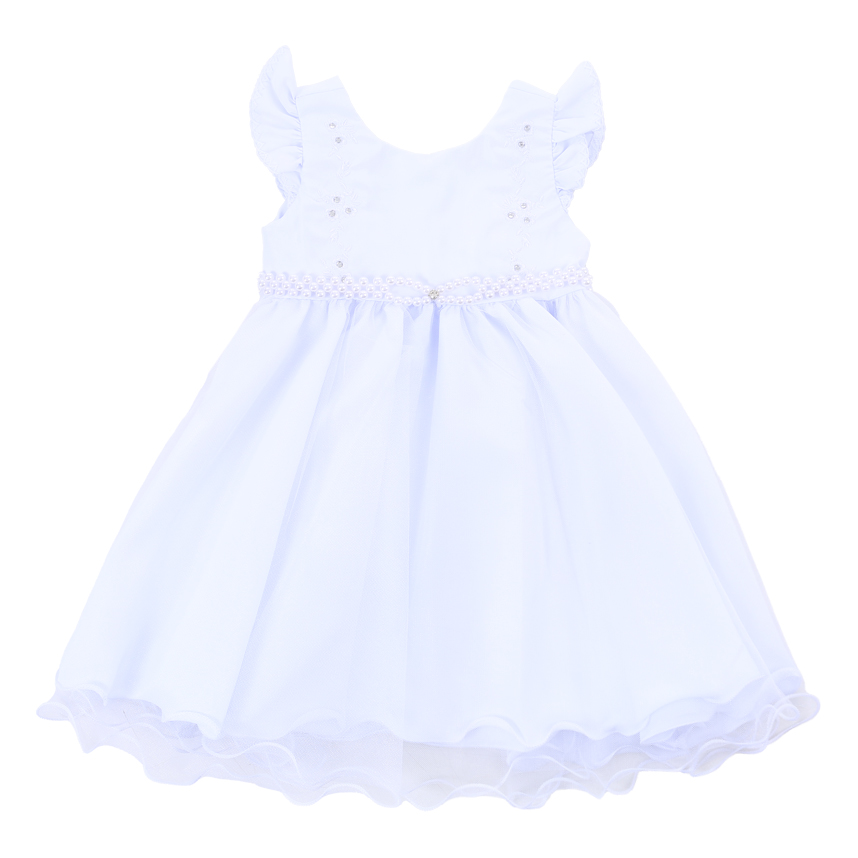 Vestido Bebê Din Don Com Babado Bordado Cinto Pérolas