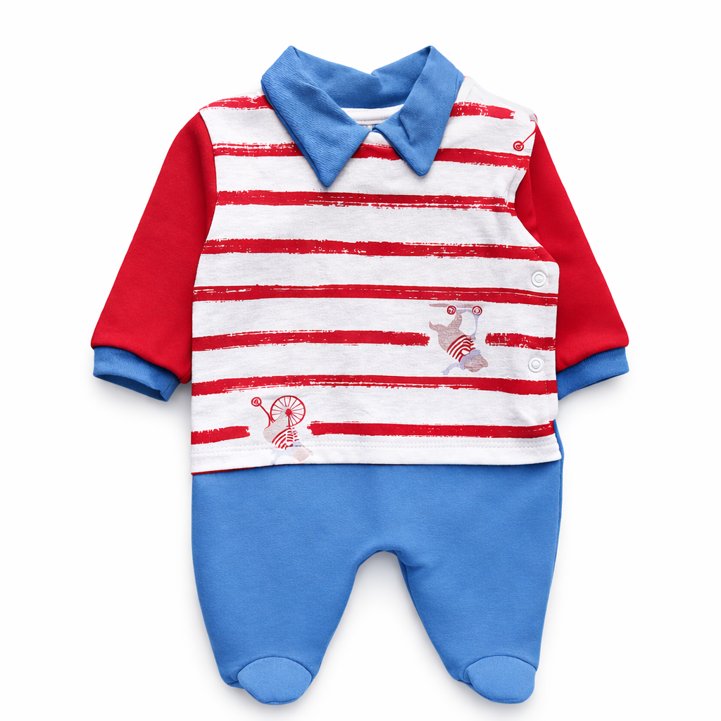 Macacão Bebê Baby Bee Longo Bordado Urso Detalhe Listrado