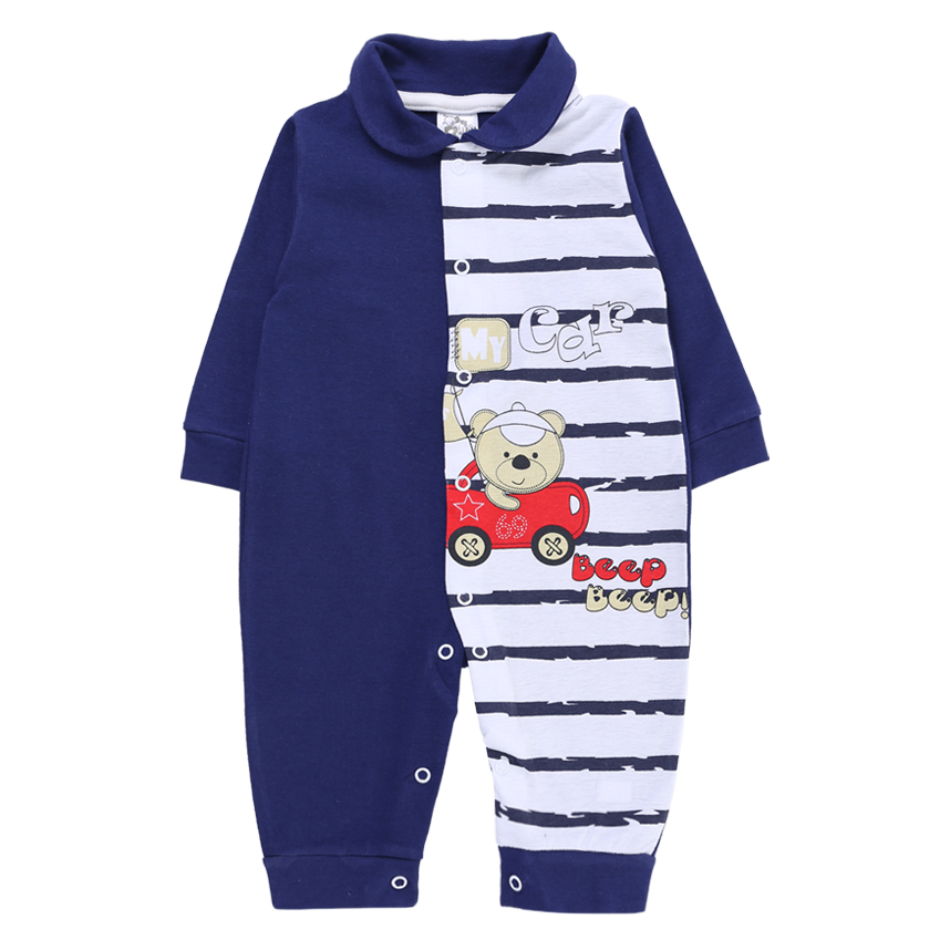 Macacão Bebê Baby Bee Longo Bordado Urso Detalhe Listrado Macacão Bebê Baby Bee Longo Bordado Urso Detalhe Listrado