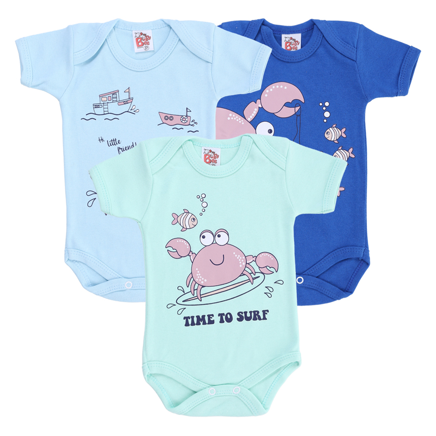 Body Bebê Baby Bee Manga Curta Estampa Siri 3 Peças Body Bebê Baby Bee Manga Curta Estampa Siri 3 Peças