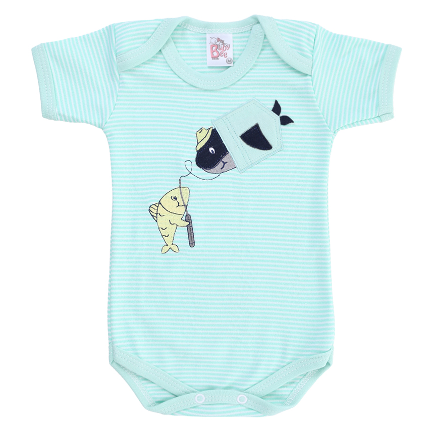 Kit Body Bebê Baby Bee Manga Curta Bordado Baleia 3 Peças Kit Body Bebê Baby Bee Manga Curta Bordado Baleia 3 Peças