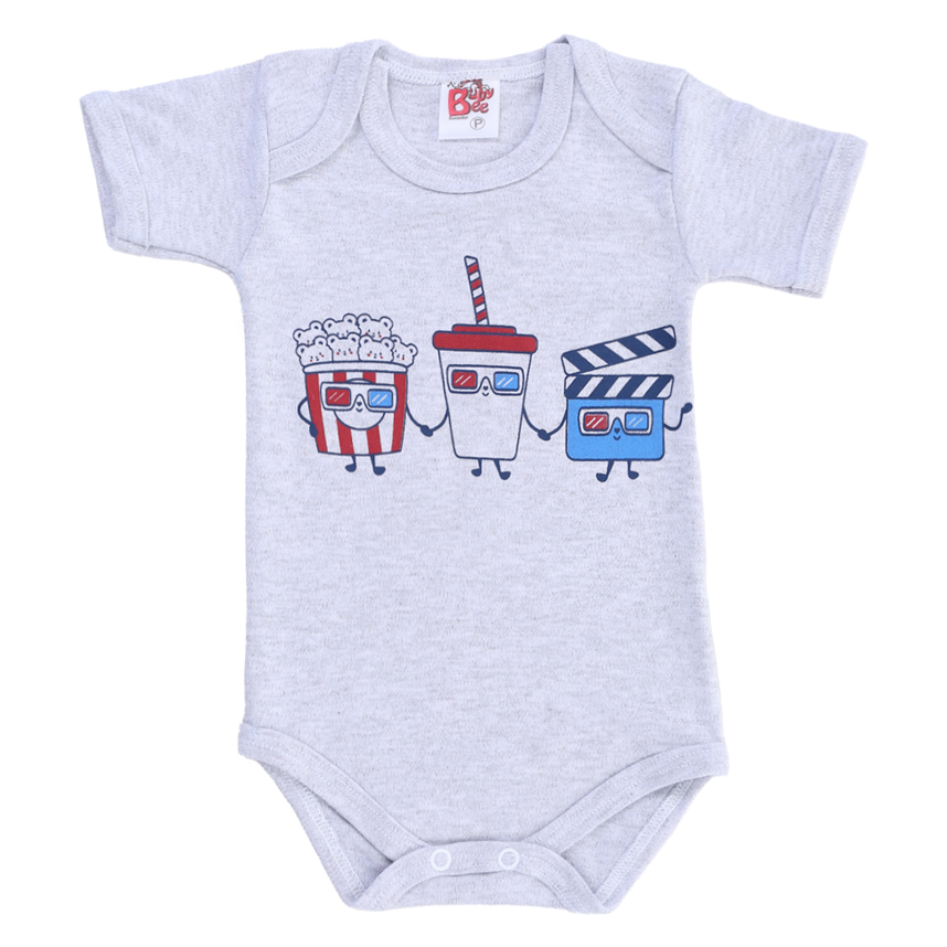 Kit Body Bebê Baby Bee Manga Curta Cinema Pipoca 3 Peças Kit Body Bebê Baby Bee Manga Curta Cinema Pipoca 3 Peças