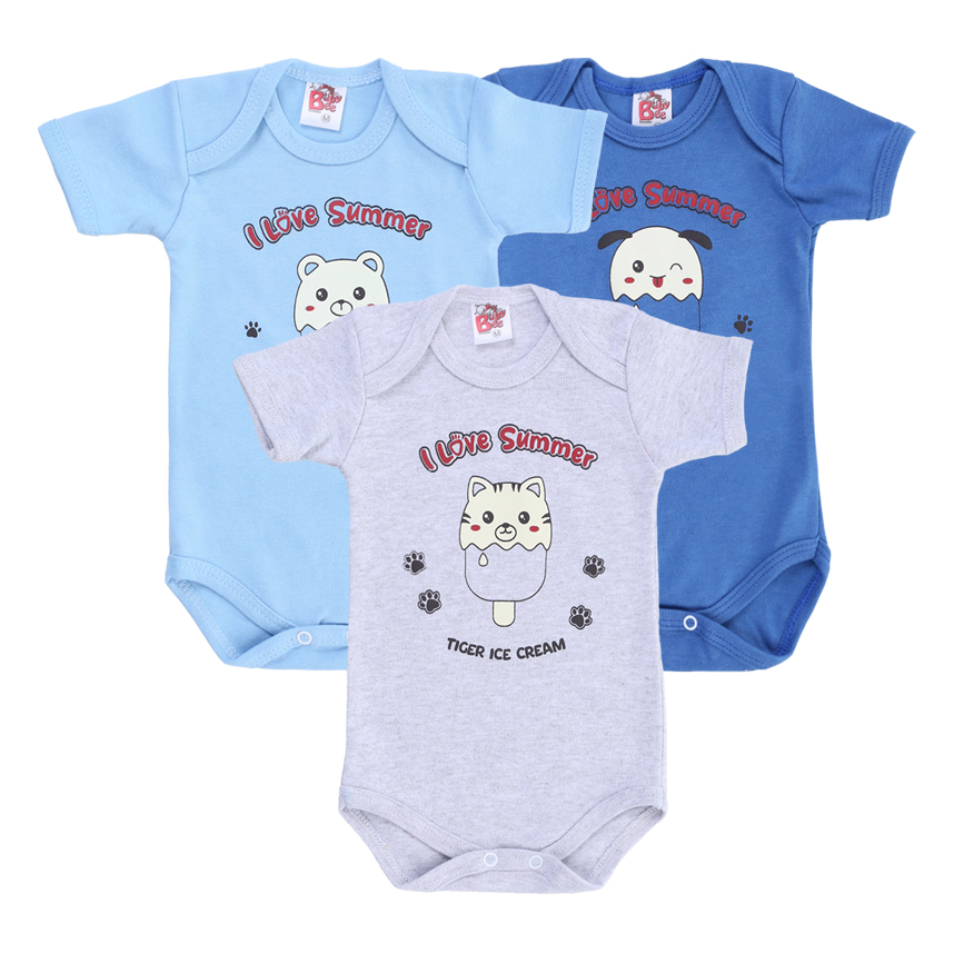 Kit Body Bebê Baby Bee Manga Curta Urso 3 Peças Kit Body Bebê Baby Bee Manga Curta Urso 3 Peças
