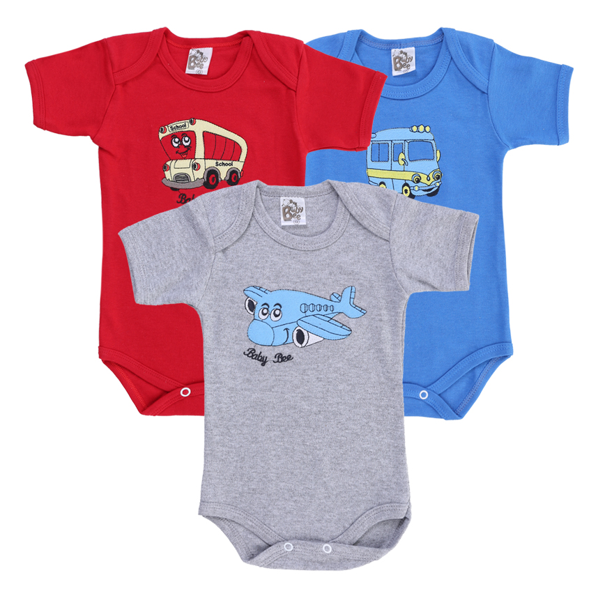 Kit Body Bebê Baby Bee Manga Curta Carros 3 Peças Kit Body Bebê Baby Bee Manga Curta Carros 3 Peças