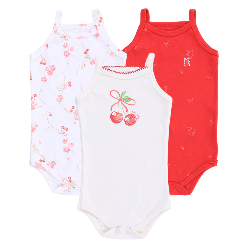 Kit Body Bebê Kiko Alcinha Estampa Cereja 3 Peças