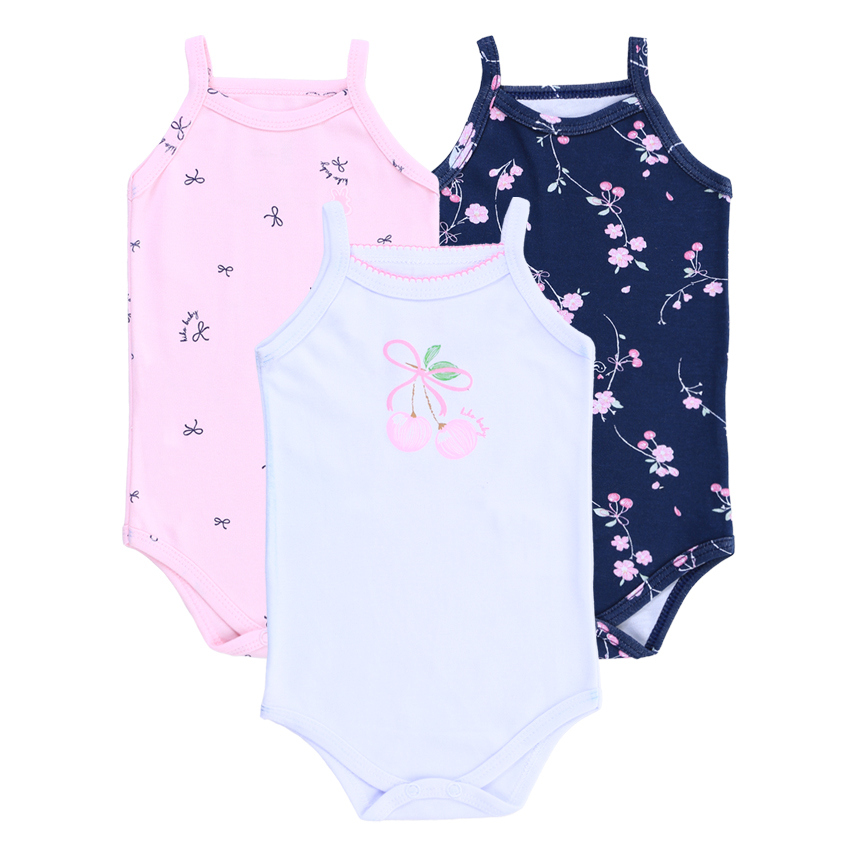 Kit Body Bebê Kiko Alcinha  Estampa Cereja 3 Peças