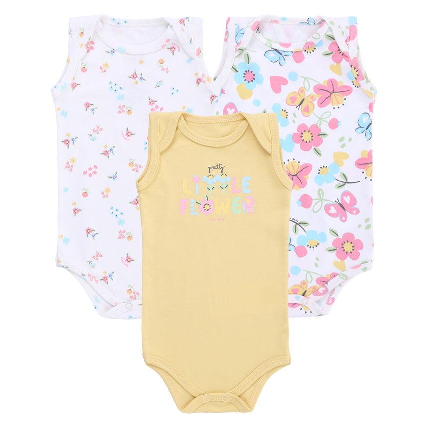 Kit Body Bebê Kiko Cavado Estampa Flores 3 Peças Kit Body Bebê Kiko Cavado Estampa Flores 3 Peças