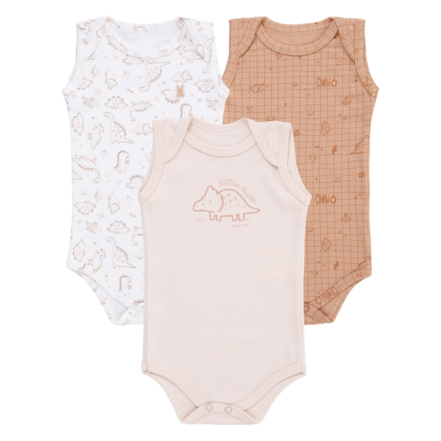 Kit Body Bebê Kiko Regata Estampa Dinossauros 3 Peças Kit Body Bebê Kiko Regata Estampa Dinossauros 3 Peças