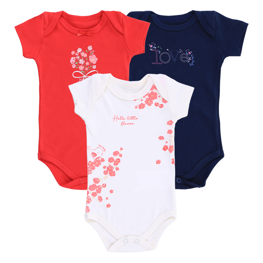 Kit Body Bebê Kiko Manga Curta Estampa Floral 3 Peças
