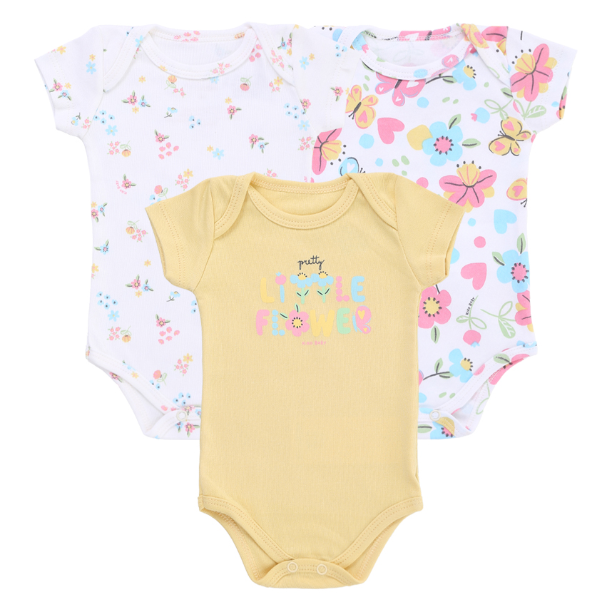 Kit Body Bebê Kiko Manga Curta Estampa Flores 3 Peças Kit Body Bebê Kiko Manga Curta Estampa Flores 3 Peças