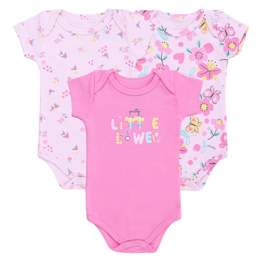 Kit Body Bebê Kiko Manga Curta Estampa Flores 3 Peças Kit Body Bebê Kiko Manga Curta Estampa Flores 3 Peças