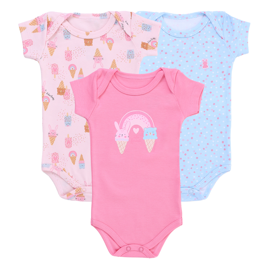 Kit Body Bebê Kiko Manga Curta Estampa Sorvete 3 Peças Kit Body Bebê Kiko Manga Curta Estampa Sorvete 3 Peças