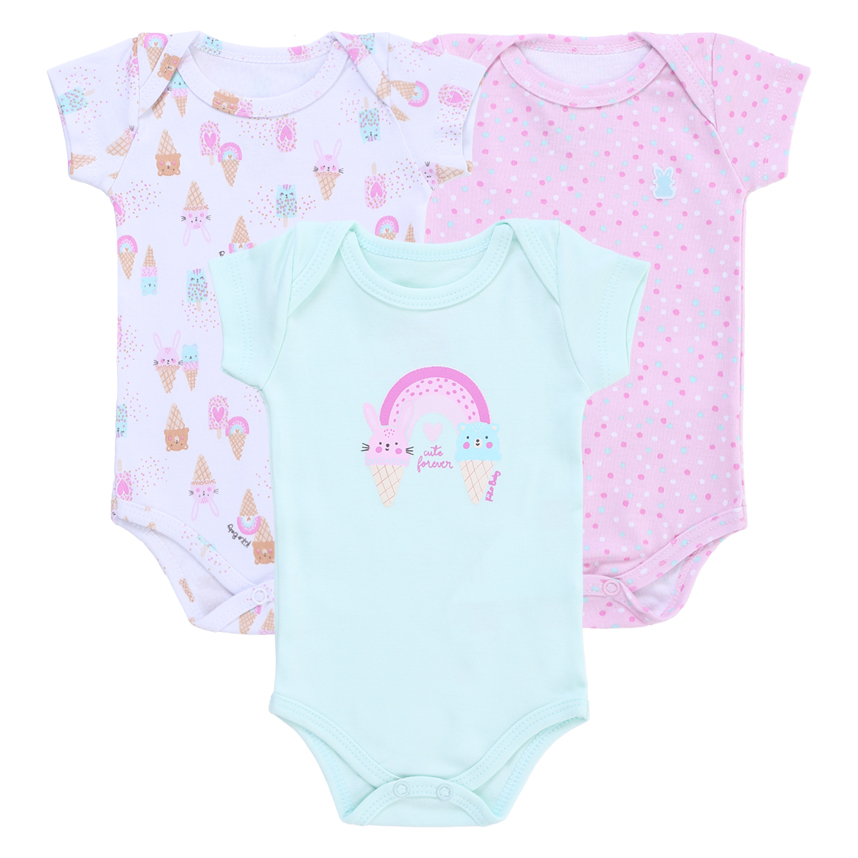 Kit Body Bebê Kiko Manga Curta Estampa Arco íris 3 Peças Kit Body Bebê Kiko Manga Curta Estampa Arco íris 3 Peças