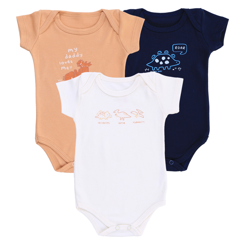 Kit Body Bebê Kiko Manga Curta Estampa Dinossauros 3 Peças