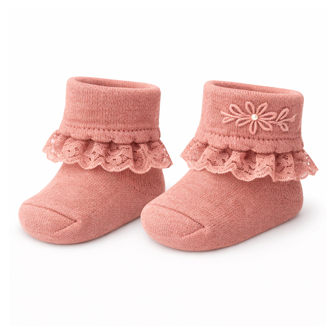 Meia Infantil Brando Com Renda Bordada