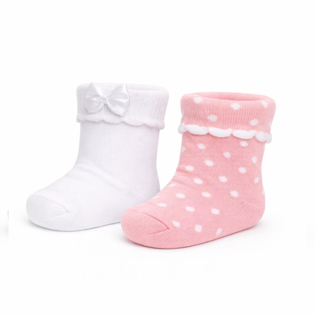 Kit Meia Bebê Brando  Trabalhada E Poá Com 2 Peças