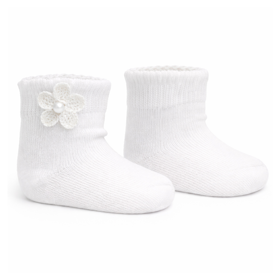 Meia Infantil Brando Com Aplicação De Flor