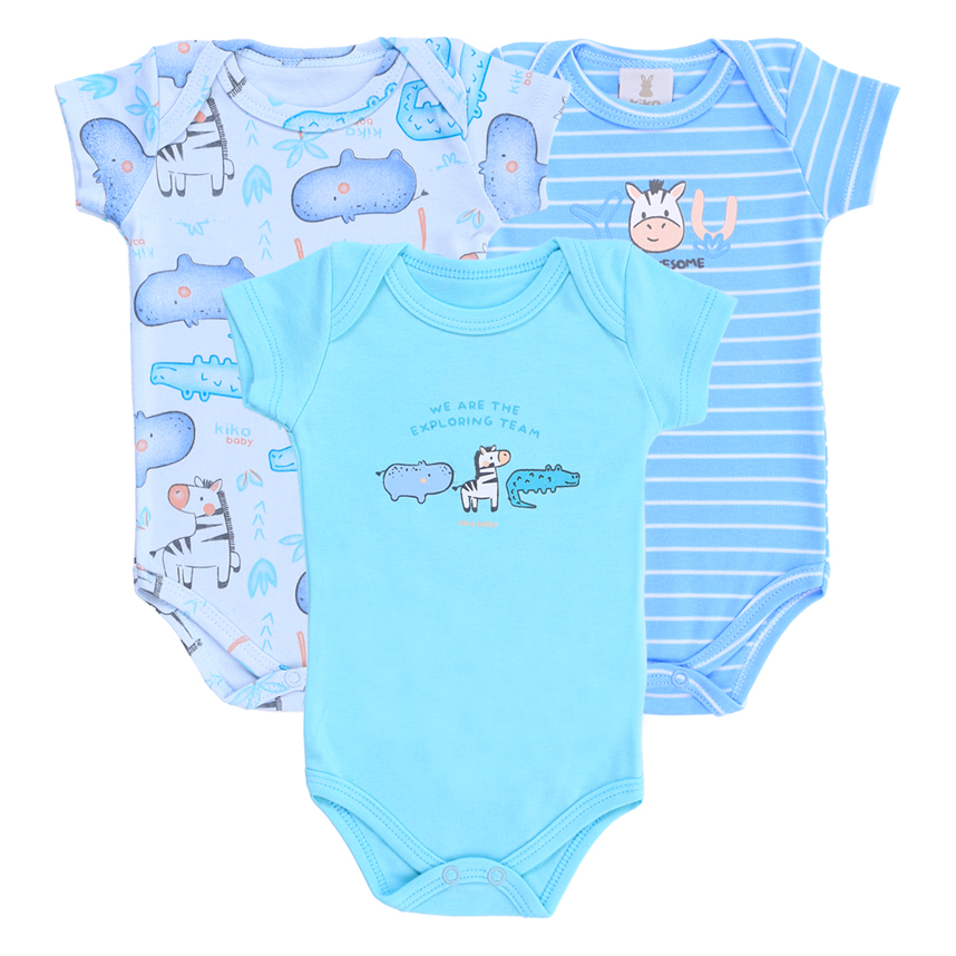 Kit Body Bebê Kiko Manga Curta Estampa Safari 3 Peças