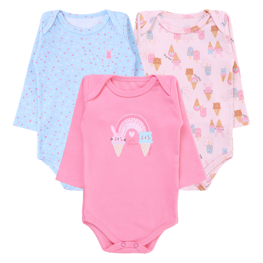 Kit Body Bebê Kiko Manga Longa Estampa Arco Íris 3 Peças Kit Body Bebê Kiko Manga Longa Estampa Arco Íris 3 Peças