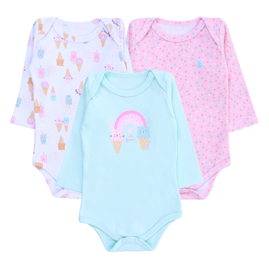 Kit Body Bebê Kiko Manga Longa Estampa Arco Íris 3 Peças