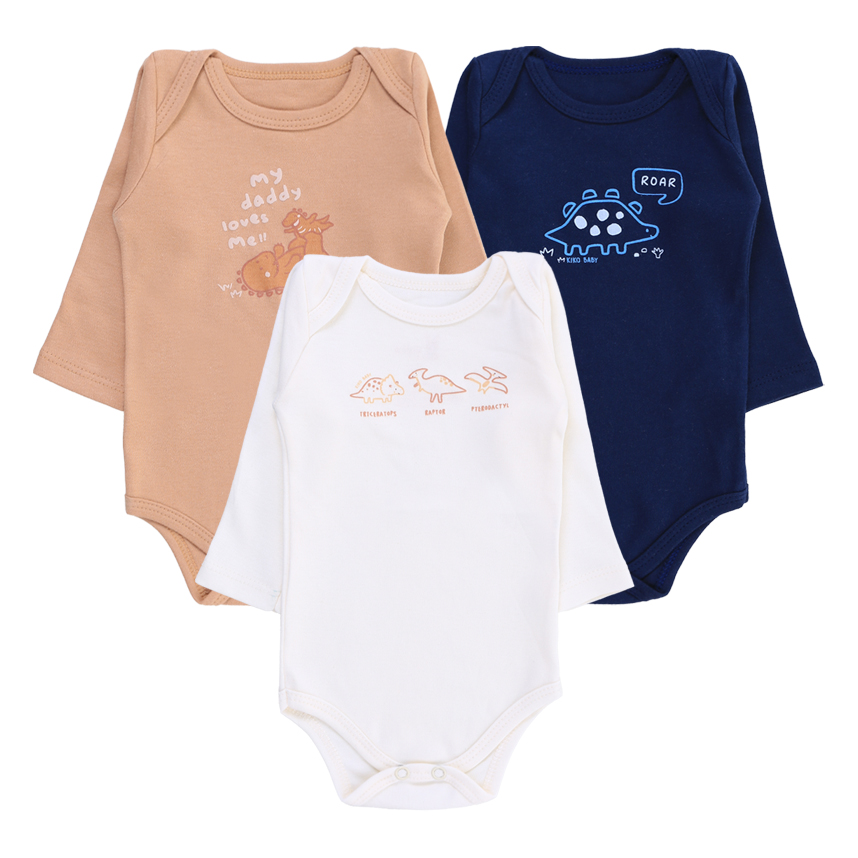 Kit Body Bebê Kiko Manga Longa Estampa Dinossauro 3 Peças