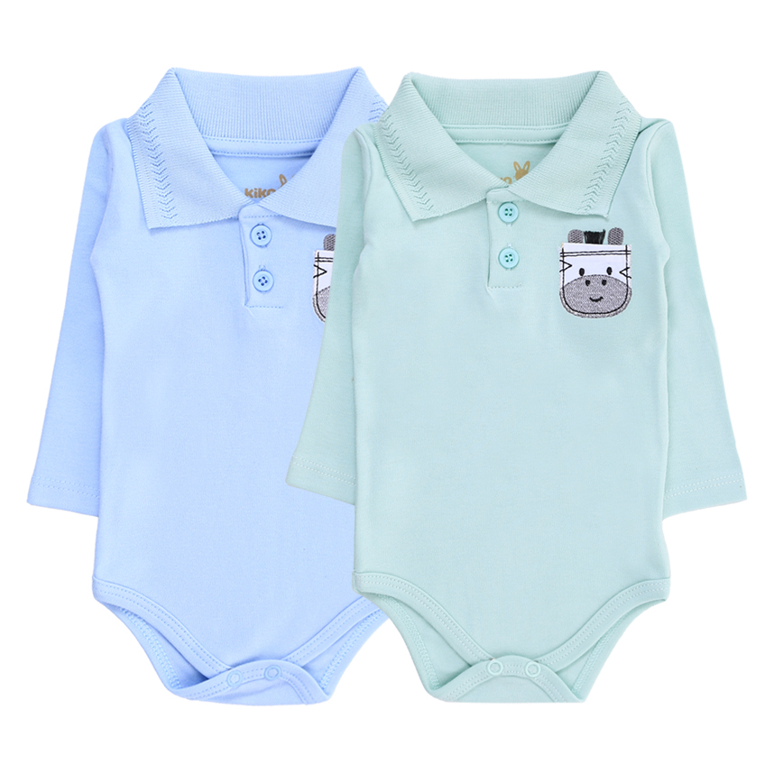 Kit Body Bebê Kiko Manga Longa Bordado Zebra 2 Peças