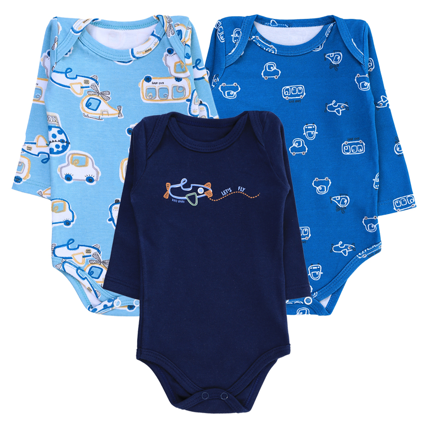Kit Body Bebê Kiko Manga Longa Estampa Avião 3 Peças