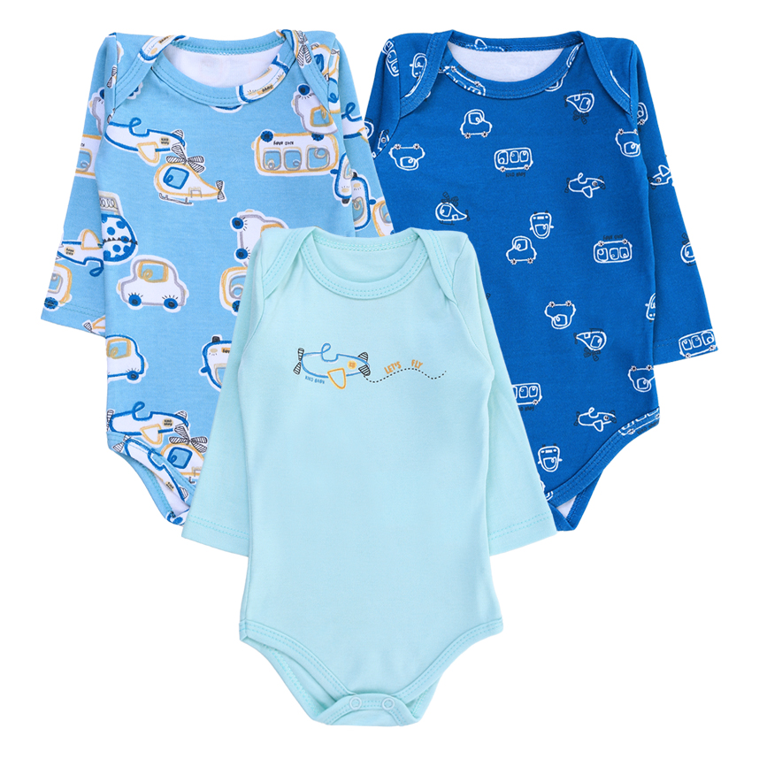 Kit Body Bebê Kiko Manga Longa Estampa Avião 3 Peças