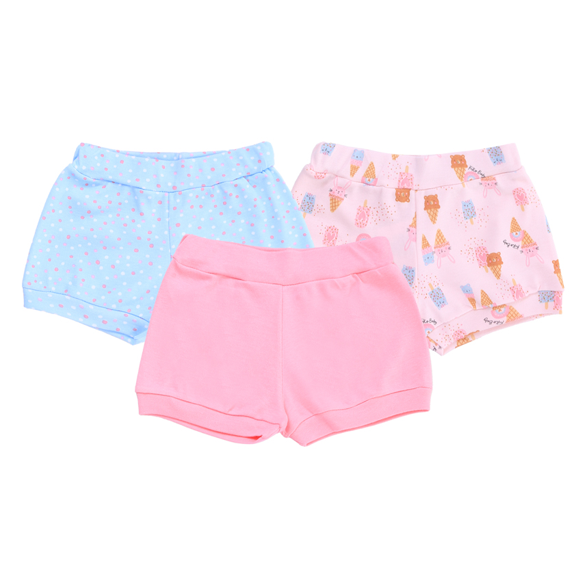 Kit Short Bebê Kiko Estampa Sorvete E Poá Em Suedine 3 Peças