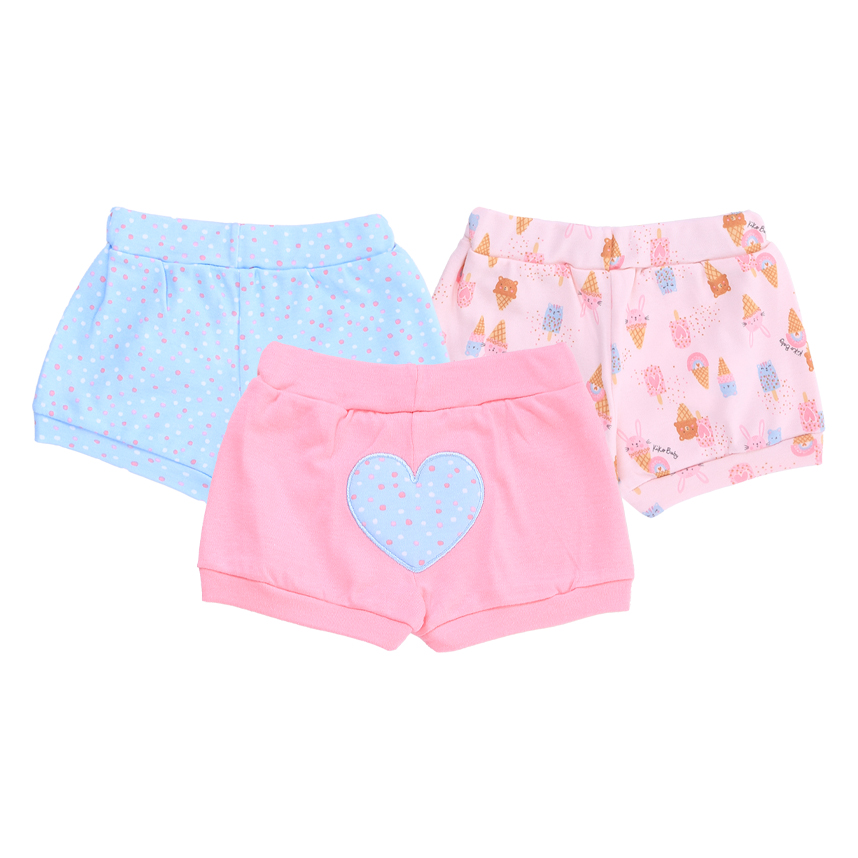 Kit Short Bebê Kiko Estampa Sorvete E Poá Em Suedine 3 Peças