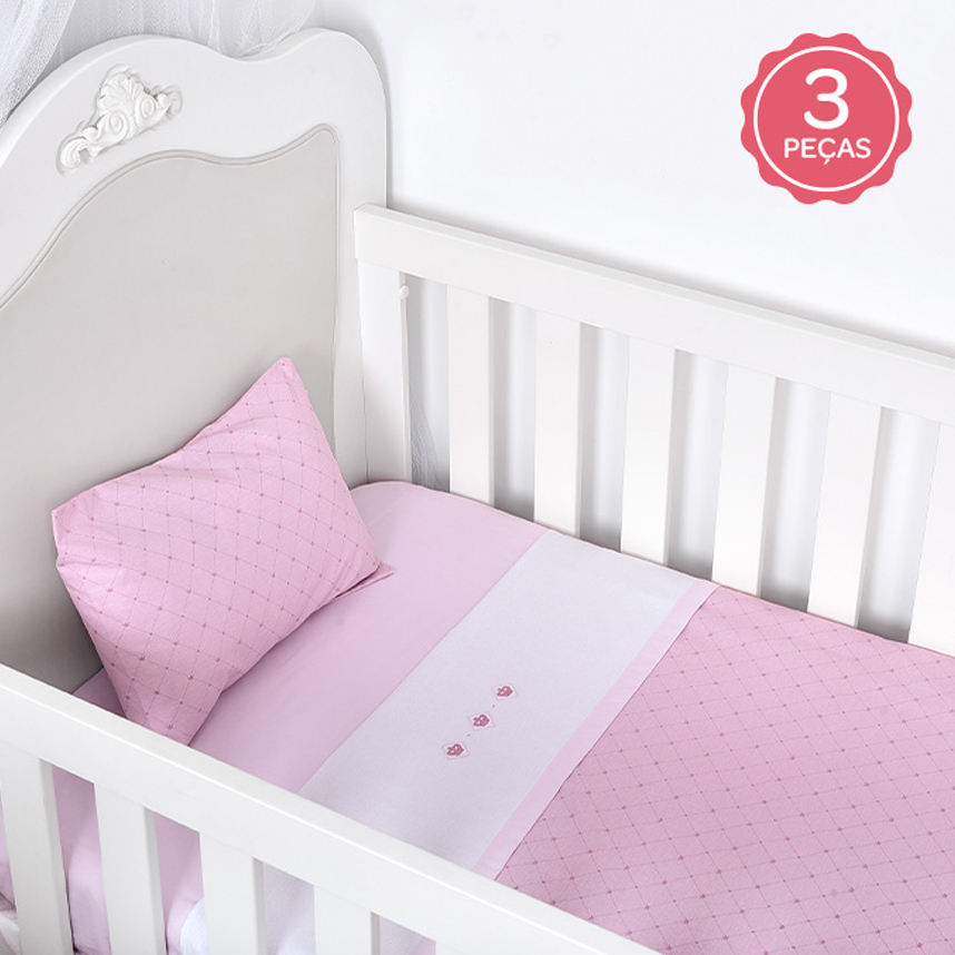 Jogo De Lençol Berço Americano Reininho Bordado Coroa 3 Peças