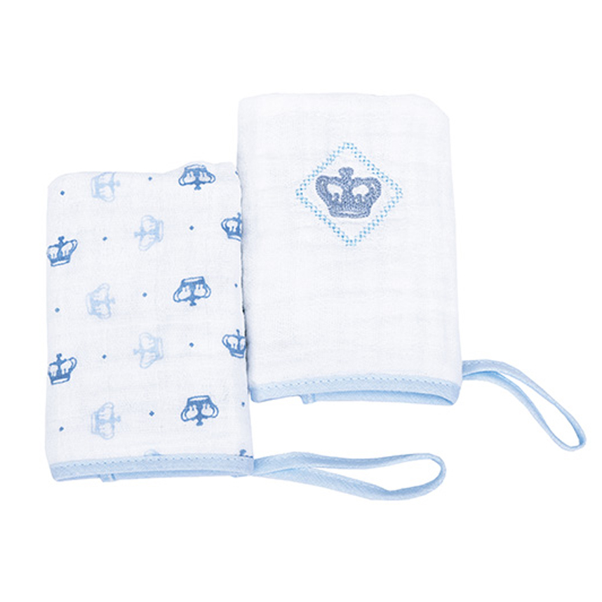 Pano De Boca Reininho Bordado Coroa Azul 2 Peças