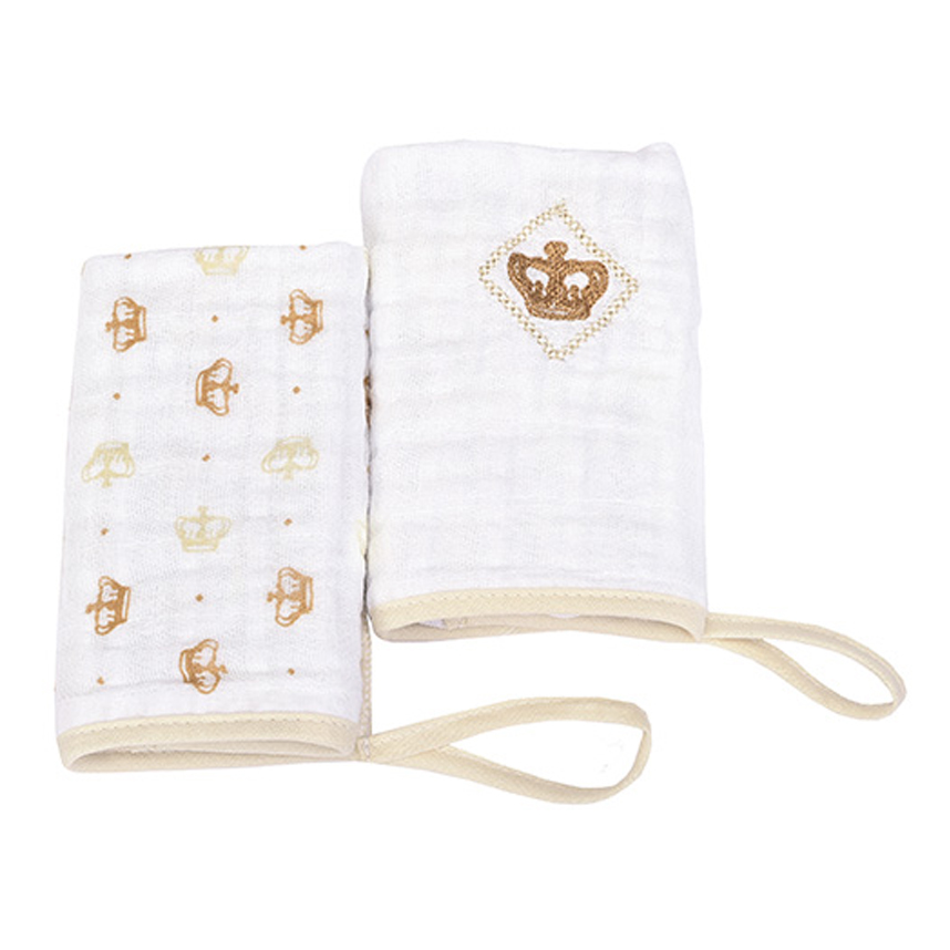 Pano De Boca Reininho Bordado Coroa Bege 2 Peças
