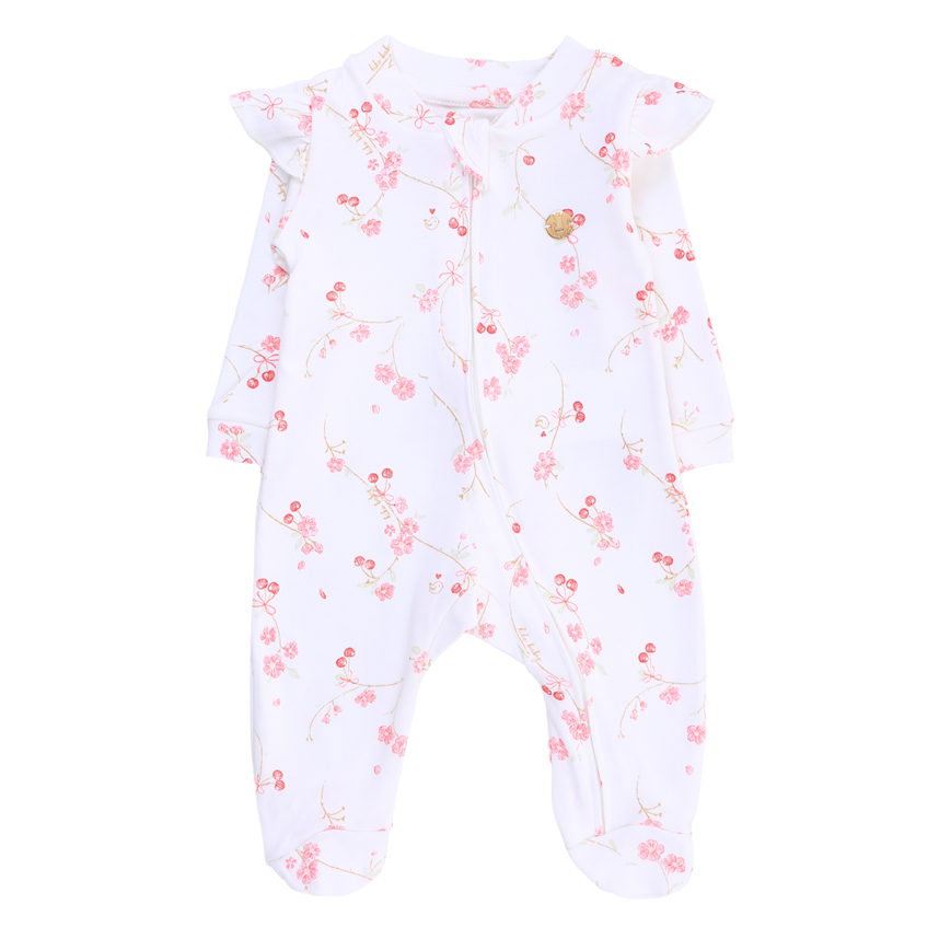 Macacão Longo  Bebê Kiko Estampa Floral Em Suedine