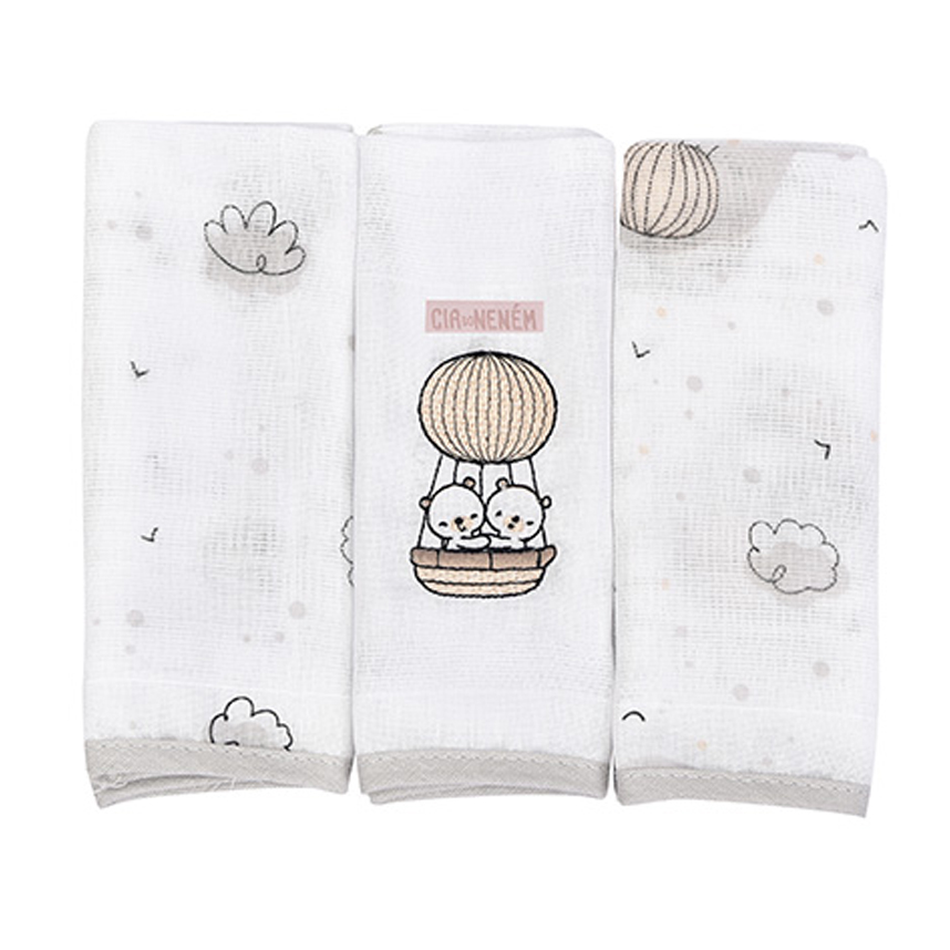 Pano De Boca Cia Do Neném Bordada E Estampa Urso 3 Peças