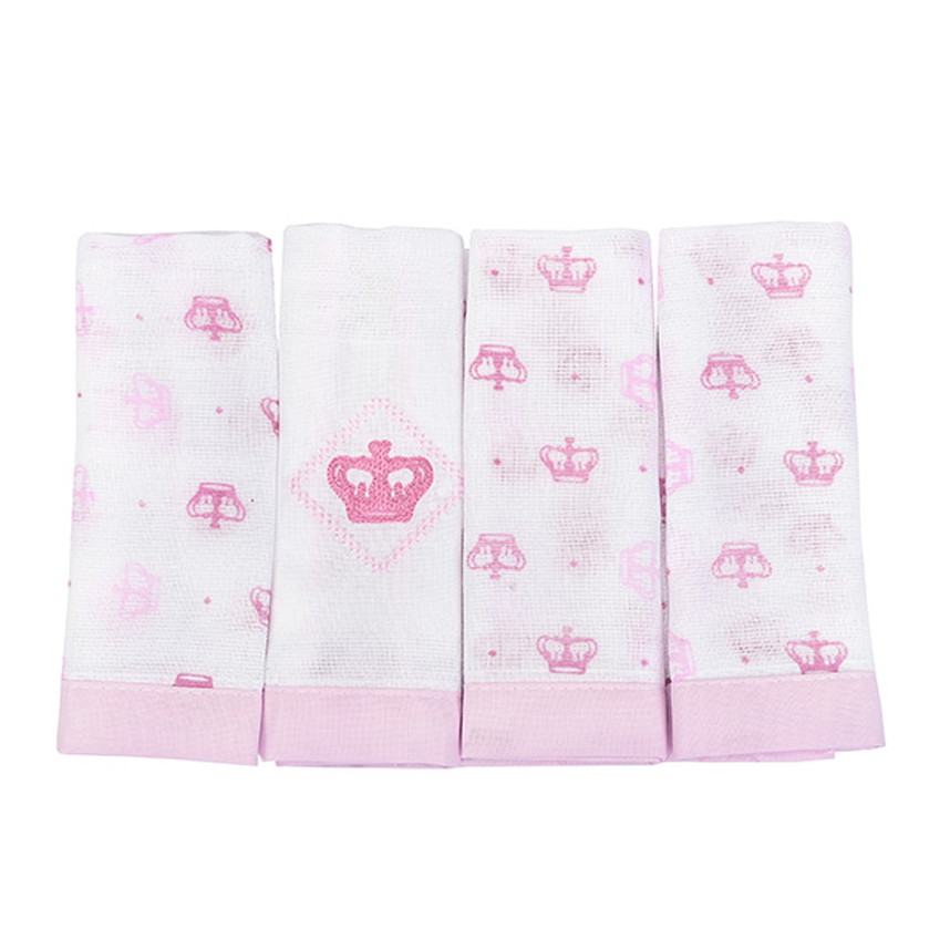 Pano De Boca Reininho Classic Bordado Coroa Rosa 4 Peças