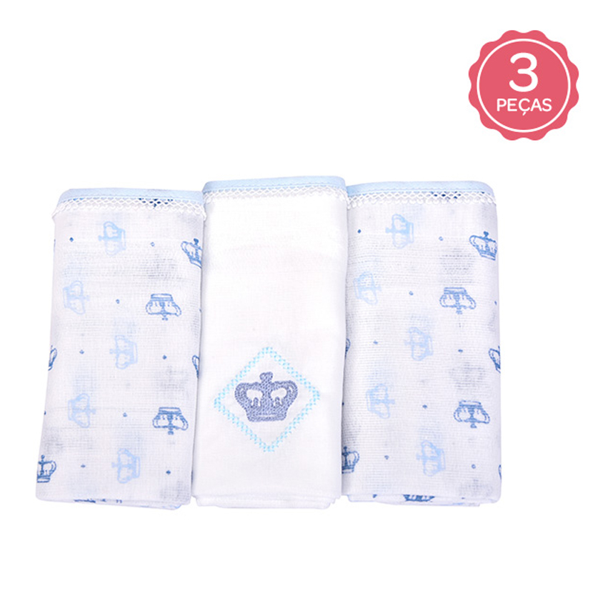 Fralda Bebê Reininho Classic Bordado Coroa 3 Peças