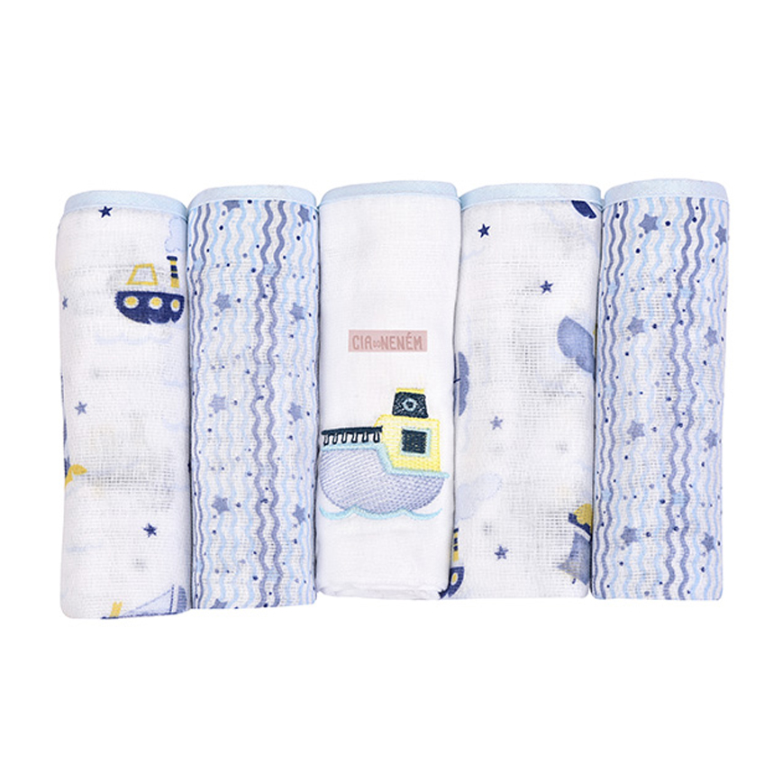 Fralda Bebê Cia Do Neném Estampa Barco 5 Peças