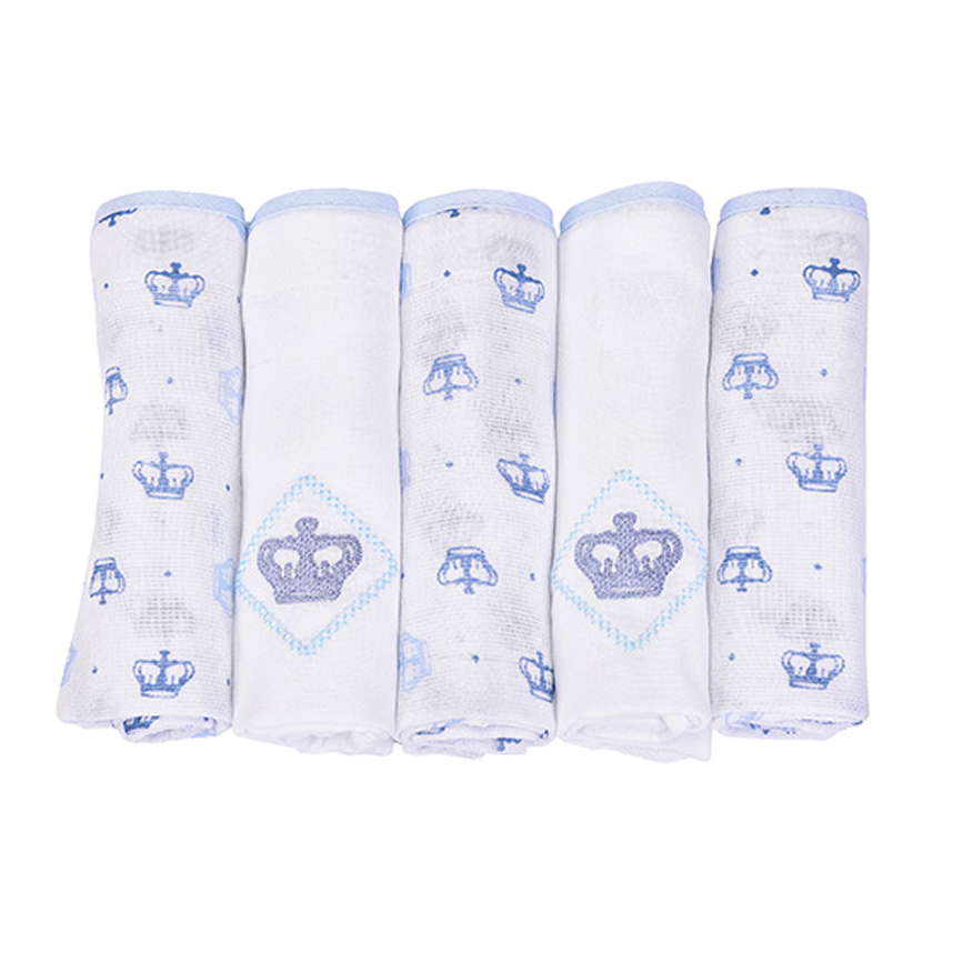 Fralda Bebê Reininho Classic Bordado Coroa Azul 5 Peças