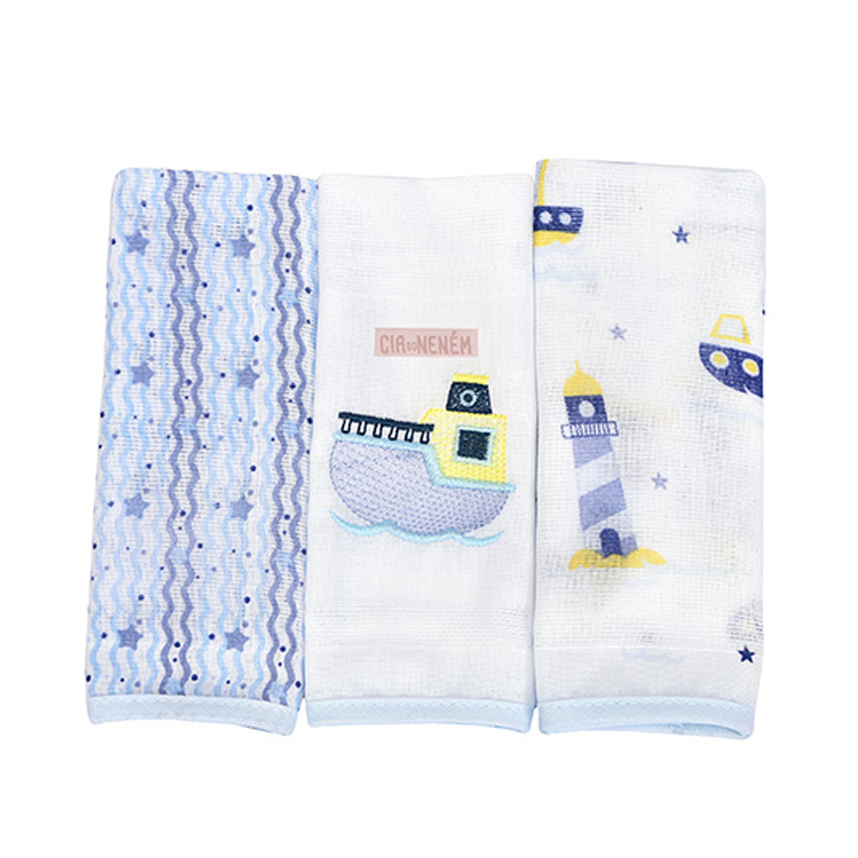 Fralda Bebê Cia Do Neném Estampa Barco 3 Peças