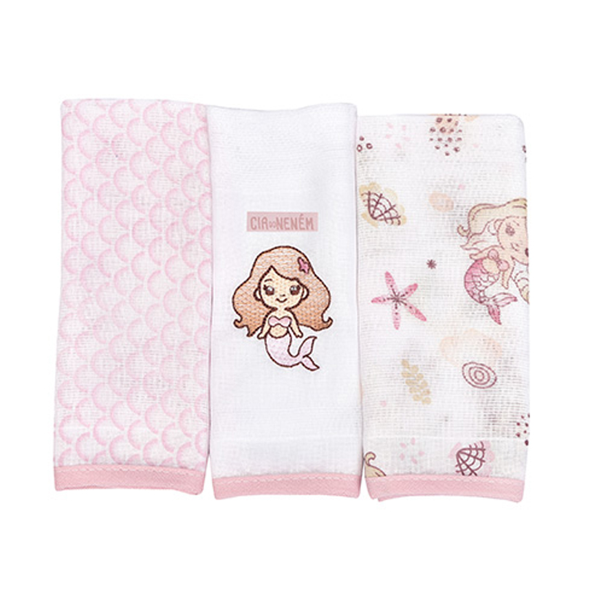 Fralda Bebê Cia Do Neném Estampa Sereia 3 Peças