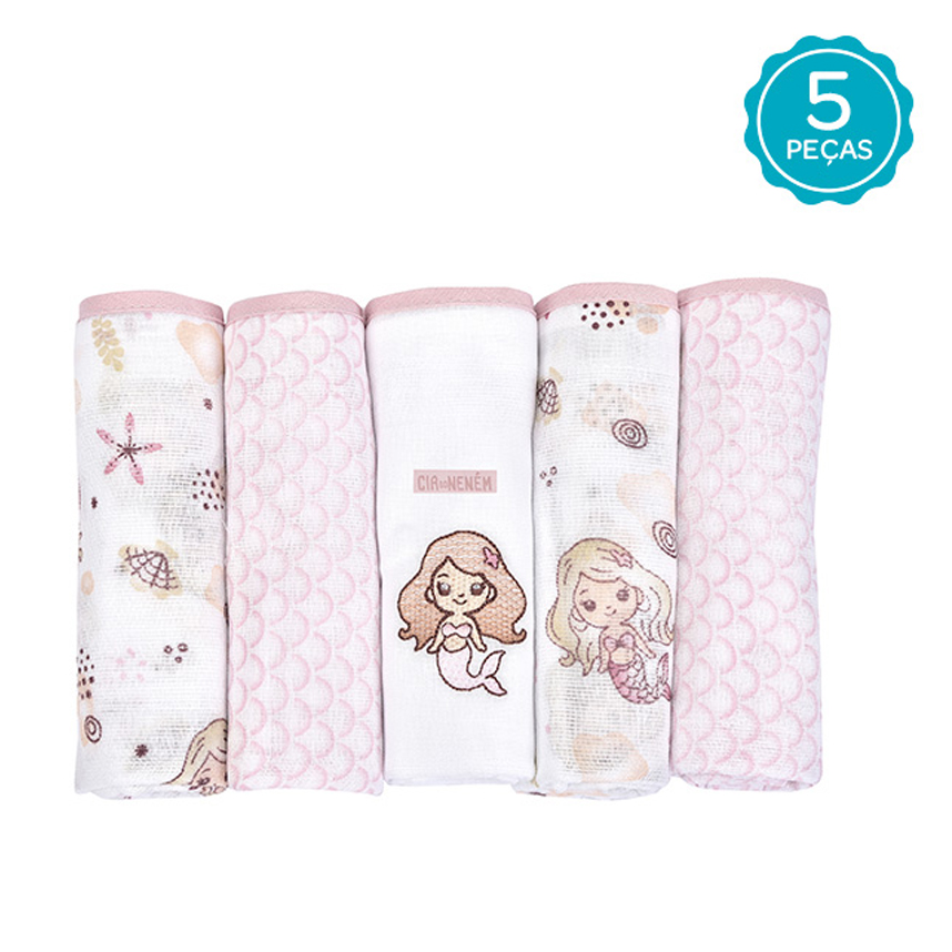 Fralda Bebê Cia Do Neném Estampa Sereia 5 Peças
