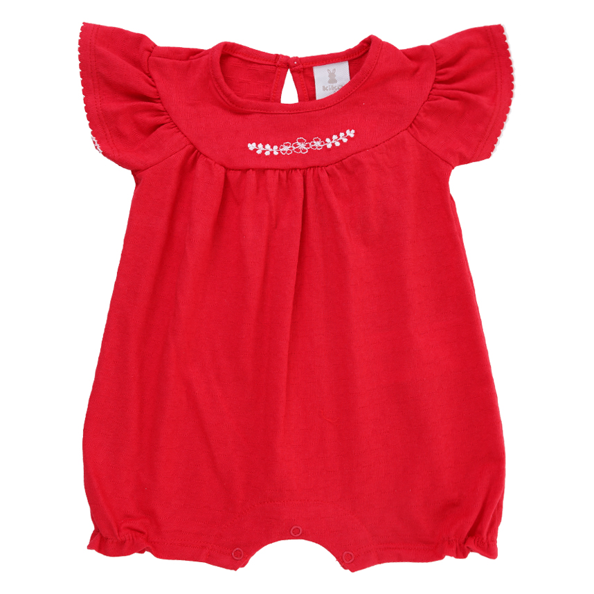 Macacão Curto Bebê Kiko Bordado Flor Em Malha Bubble Macacão Curto Bebê Kiko Bordado Flor Em Malha Bubble