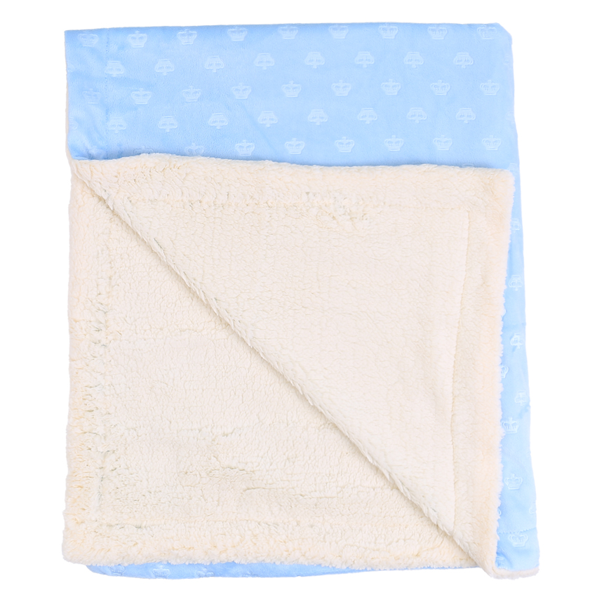 Cobertor Bebê Reininho Sherpa  Estampa Coroas Azul