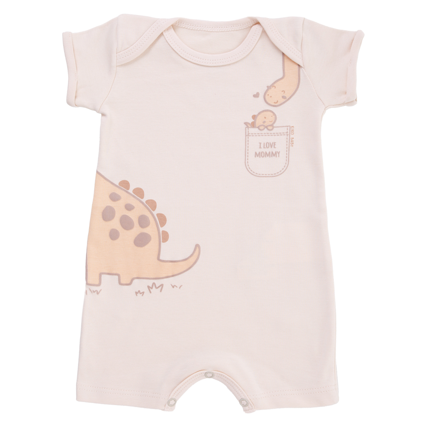 Macacão Curto Bebê Kiko Estampa Dinossauro Em Suedine Macacão Curto Bebê Kiko Estampa Dinossauro Em Suedine