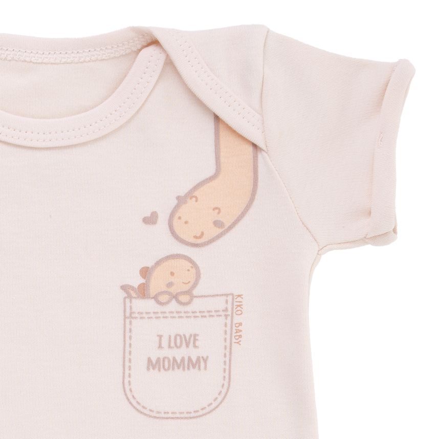 Macacão Curto Bebê Kiko Estampa Dinossauro Em Suedine Macacão Curto Bebê Kiko Estampa Dinossauro Em Suedine